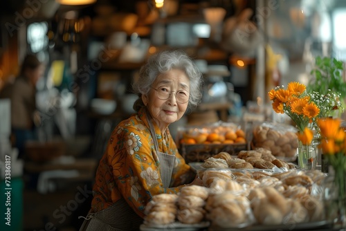 Elderly woman making a baking recipe in her kitchen