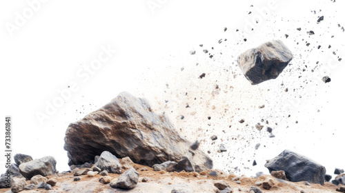Falling Rock Against White Background photo