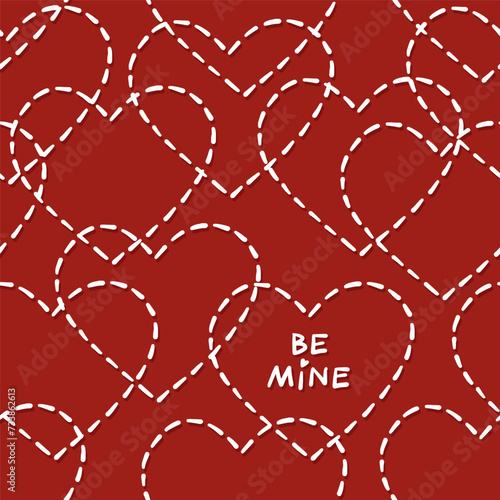 Obraz na płótnie hand drawn messy stitched heart shapes with hand written typographic love quote romantic lovely monochrome vector seamless pattern isolated on red background w salonie