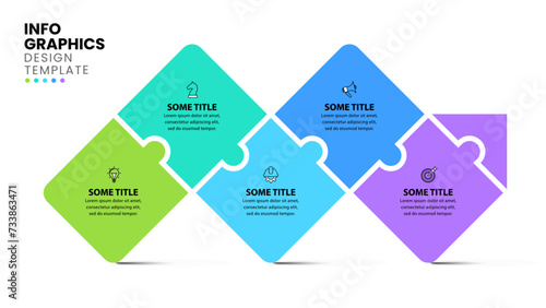 Infographic template. Arrow from 5 puzzle pieces