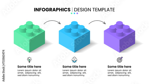 Infographic template. 3 building blocks with arrows