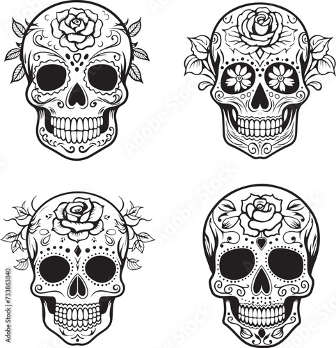 Dia muertos dead skeletons, spooky skull vector illustration