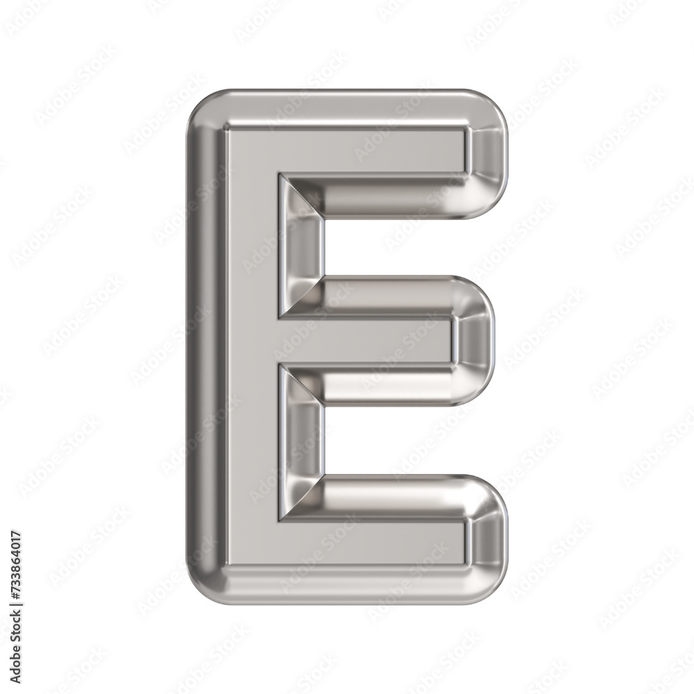 Steel font Letter E 3D