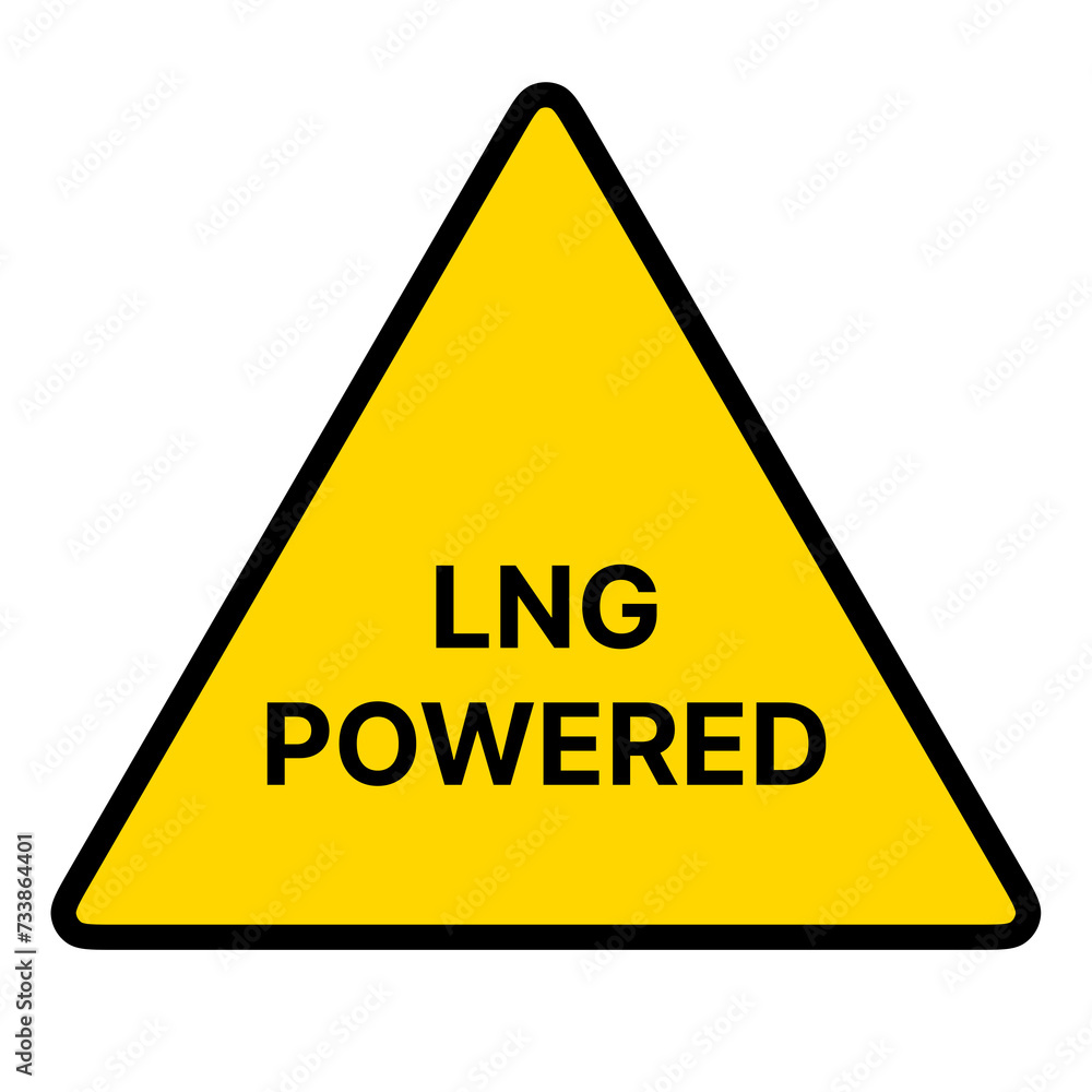 LNG Powered Warning Triangle Sign Sticker Label Placard Symbol On Transparent Background. Safety Caution Alert Sign LNG Powered Warning Triangle Sign Sticker Label Placard Symbol On Transparent Background. Safety Caution Alert Sign