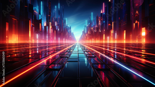 A fantastic neon move, leading into the distance, where light and color create an atmosphere of th