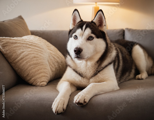 Siberian Husky Laying On The Couch