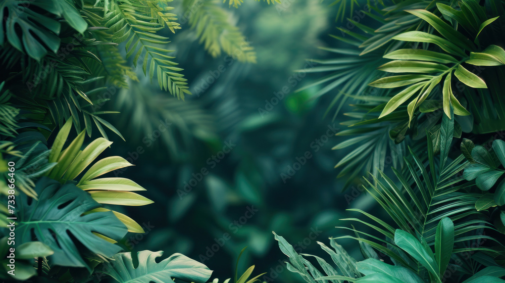 Fototapeta premium Dense Green Forest With Abundant Leaves