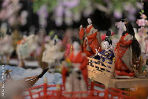 The traditional celebration day of colorful Hina doll festival held in March in Japan photo