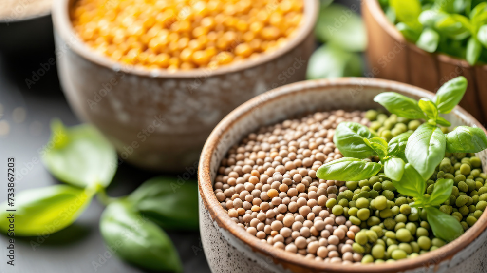 Close-Up of Three Bowls of Food