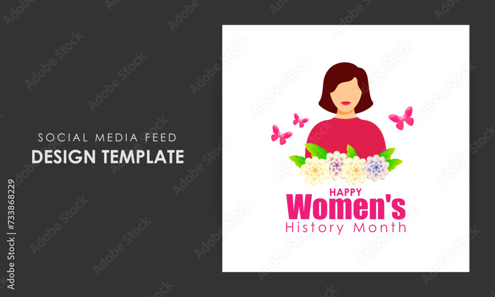 Vector illustration of Womens History Month social media feed template