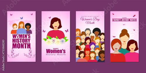 Vector illustration of Womens History Month social media feed set template