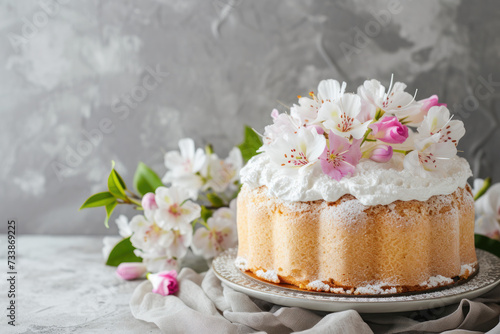 Cake With White Frosting and Flowers on a Plate