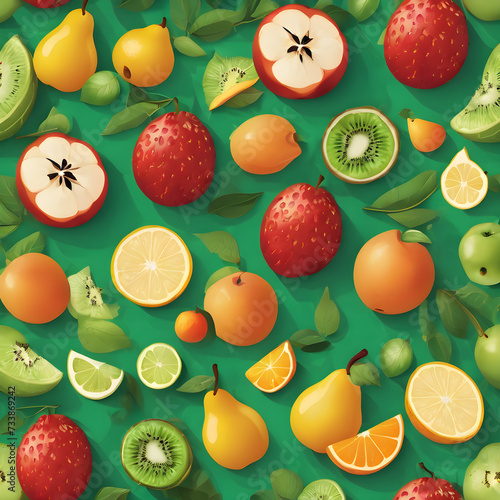 multi-colored bright fruits on a bright plain background