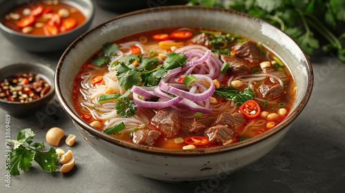 Vietnamese beef noodle bowl. Vietnamese food.