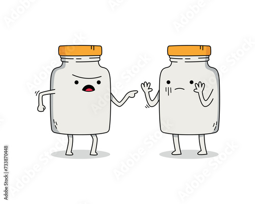 Cute glass jar cartoon character arguing doodle