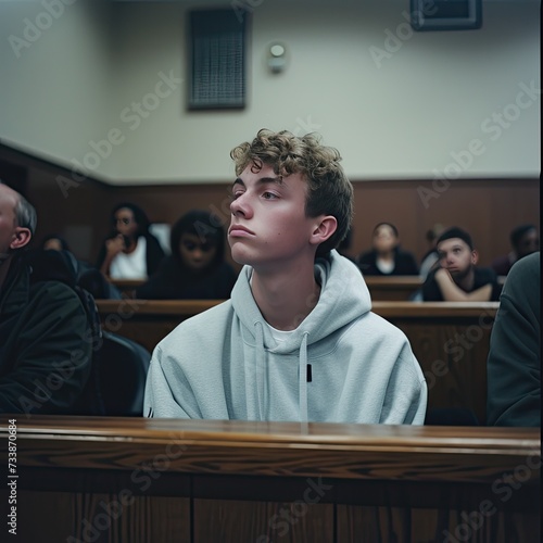 a young adult sat in a courtroom