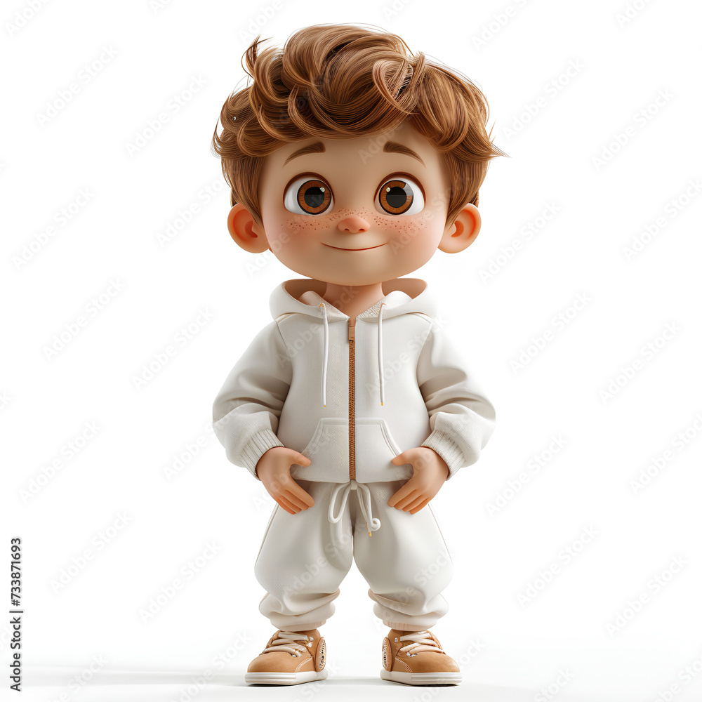 3d cute little boy using white apparel with white isolated background 3d cute little boy using white apparel with white isolated background