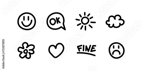 Emoji icon set. Set of stickers icons. Linear style. Vector icons
