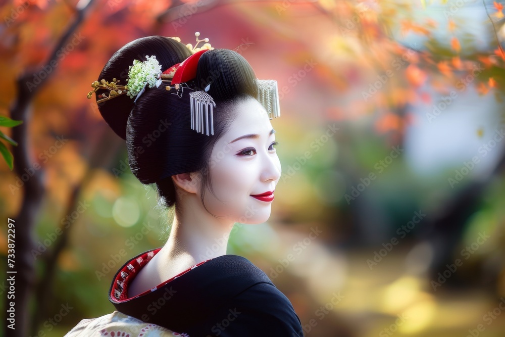 日本の着物を着た白塗りの女性（京都・和装・化粧）