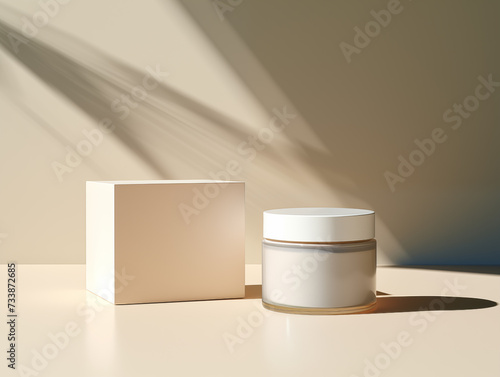 white plastic cosmetic cream jar mockup, skin care product round jar