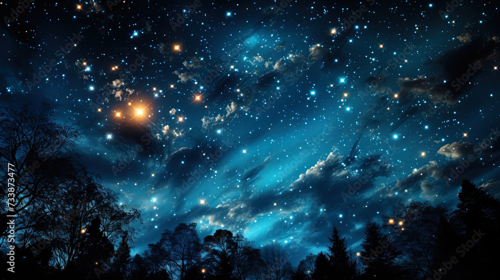 The night sky, on which the stars are viewed in their majestic beauty, like a look from another di - obrazy, fototapety, plakaty 