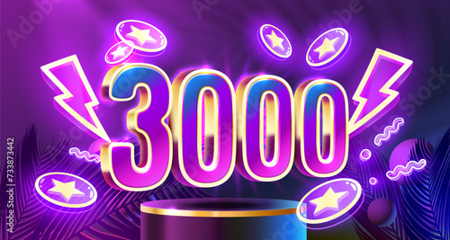 Free coins 3000, promo flyer poster, banner game play. Vector illustration