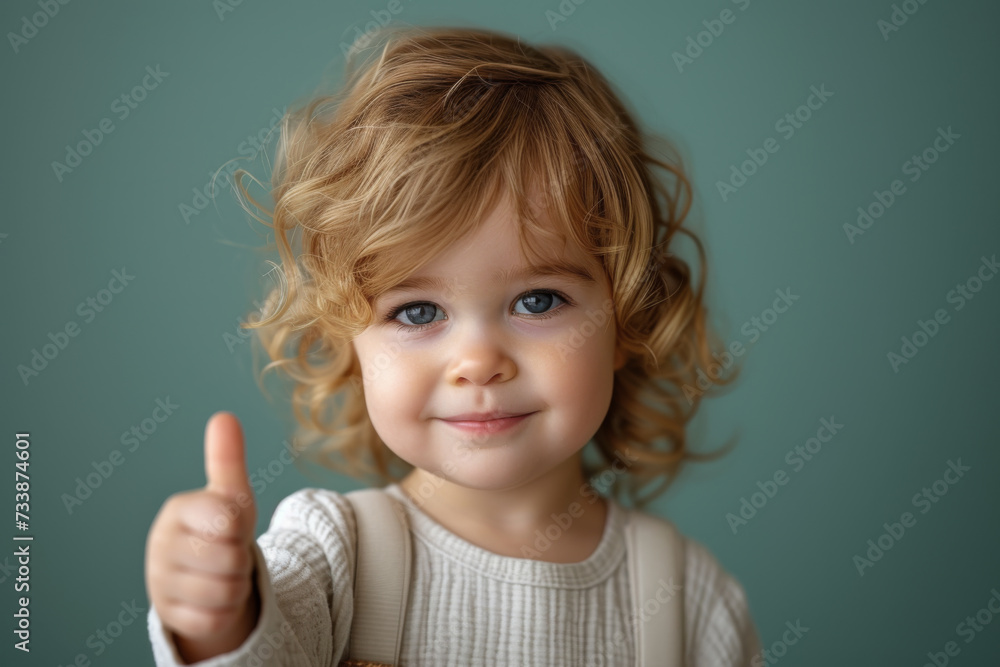 Toddler Expressing Approval with Thumbs Up Toddler Expressing Approval with Thumbs Up