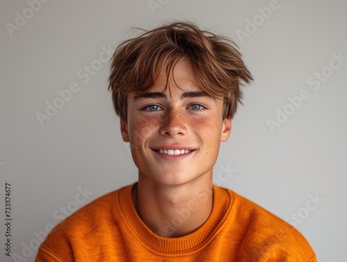 happy smiling caucasian man portrait, professional studio background © jiawei