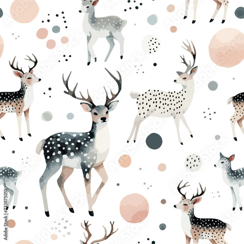 Seamless pattern with cute wild deer. Hand Drawn vector illustration.