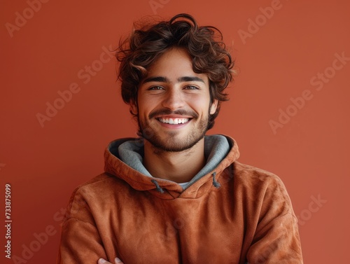 happy smiling caucasian man portrait, professional studio background © jiawei