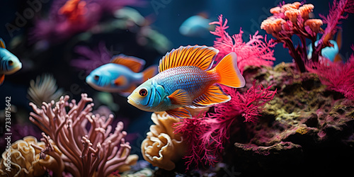 Underwater harmony: multi colored fish and mollusks merge into harmonious unity under wat