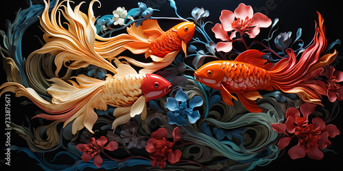 Underwater harmony: multi colored fish and mollusks merge into harmonious unity under wa photo