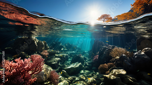 Underwater morning: bright shades of the rising sun create an incredible color show under wa
