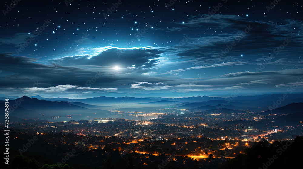 View of a star cloud flickering like a distant city from lig