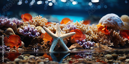 Underwater treasure: bright sea stars and pearls decorate the sandy bottom of the oce