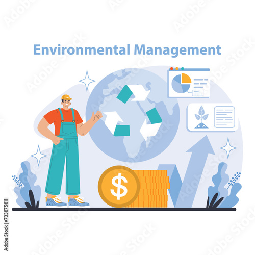 Environmental Management concept. Illustrates sustainable practices and recycling as key aspects in modern operational processes. Reflects commitment to eco-friendly logistics management.