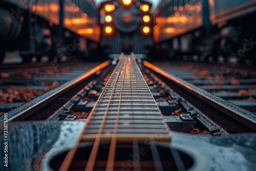 Train Traveling Across Guitar Strings photo