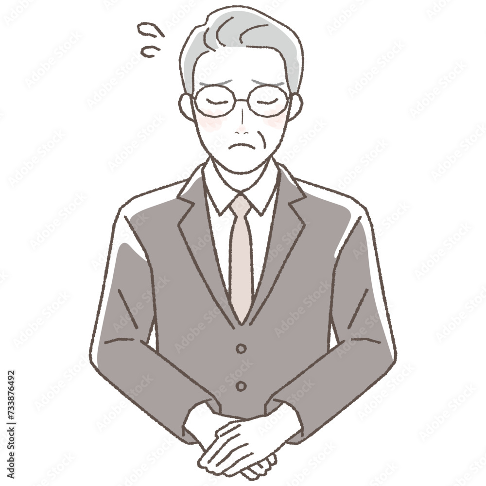 Illustration of a businessman bowing and apologizing to his boss, upper body. Illustration of a businessman bowing and apologizing to his boss, upper body.
