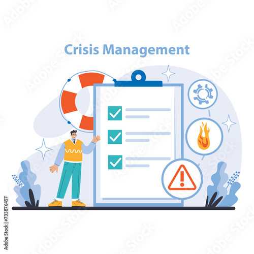 Crisis Management concept. Detailed approach to emergency preparedness, risk assessment, and mitigation strategies in business operations. Proactive problem-solving and safety prioritization.