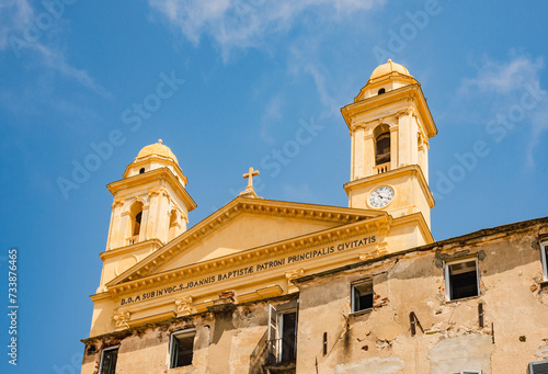 Corsica, Bastia view of the Church of Saint John the Baptist in Porto Vecchio, Corsica island, France. 