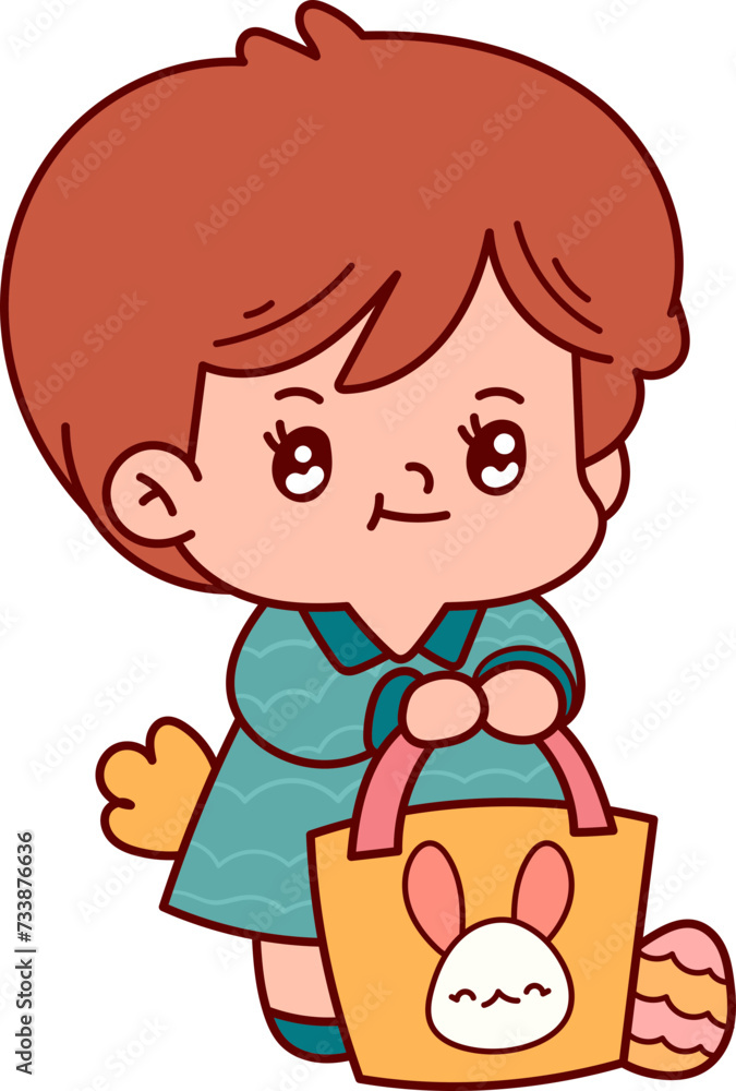 Easter children and rabbit eggs cute spring hand drawn illustration Easter children and rabbit eggs cute spring hand drawn illustration