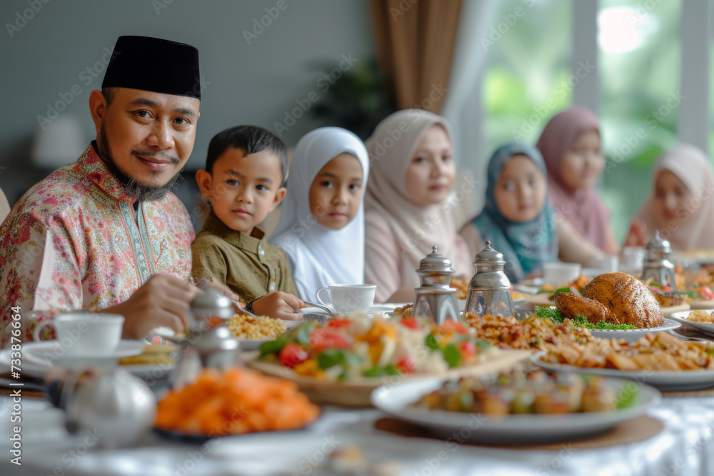 Big Muslim Family Sharing Dinner Together