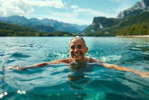 Woman Enjoying a Relaxing Swim in the Lake © Bojan