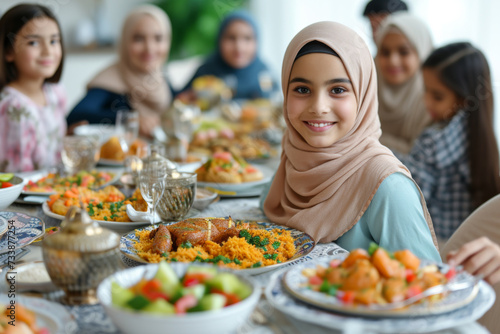 Abundance and Happiness  Big Muslim Family Dining Together