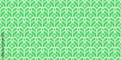 Stylish green leaves background. Damask floral seamless pattern. Vector retro style background print. Decorative floral texture