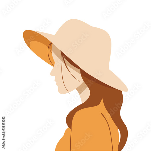 Flat illustration of a woman wearing a summer hat