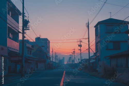 An asphalt city or pavement, calm seas and skies, commercial imagery.