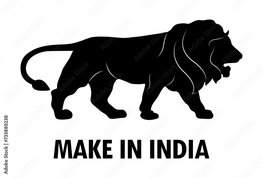 Make In India Lion Black Sign Isolated Vector Illustration