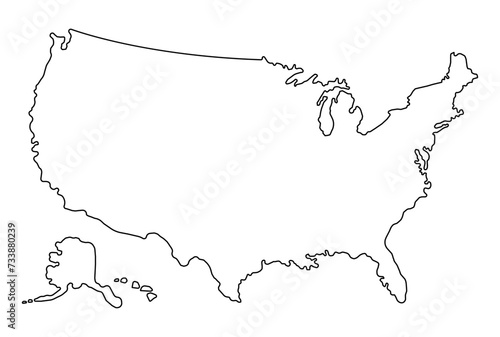 USA Outline Map White Background Vector Illustration
