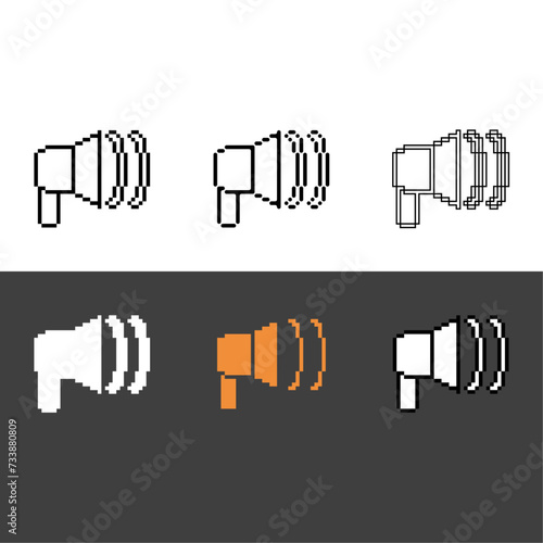 Pixel art outline sets icon of loadspeaker in variation color.Speaker icon on pixelated style. 8bits perfect for game asset or design asset element for your game design. Simple pixel art icon asset.